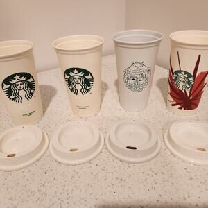Starbucks reusable platic cups with lids